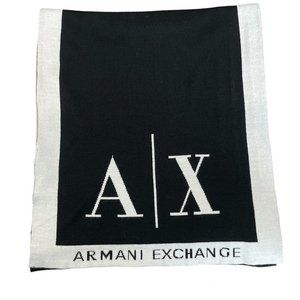 Armani Exchange Logo Long Scarf Wrap Black White AX